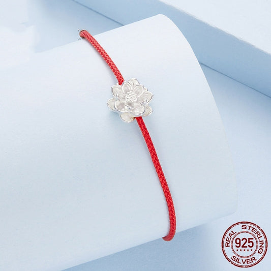 Lotus Red Rope Armband –  S925 Silberarmband